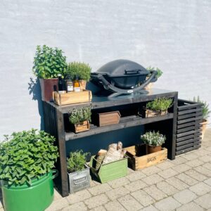 Grillbord af Brede Traller | Sortbejdset | 120 cm / 49 cm / Uden Topplade