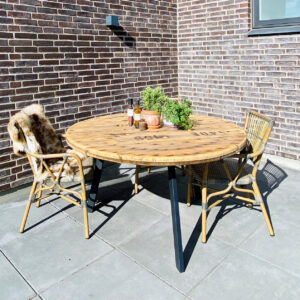 Havebord af Kabeltromle | Sort Stålstel | Ø90 / Udendørs Olie