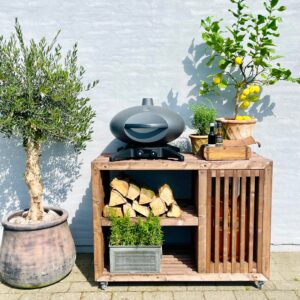 Luksus Grillbord med Gasflaskeskjuler | Brunbejdset | 52.5 cm / Med Topplade / 215 cm