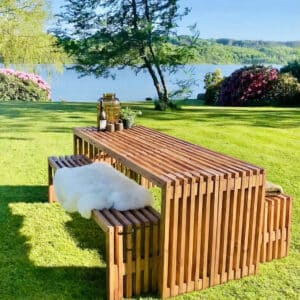 Bord-Bænkesæt | Brunbejdset | 160 cm / Med Hynder