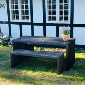 Bord-Bænkesæt | Sortbejdset | 160 cm / Uden Hynder