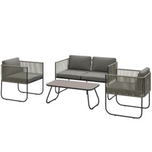 Havemøbelsæt af polyrattan loungesæt med sofa, lænestol, bordhynder, vejrbestandig 116 x 60 x 69 cm brun + mørkegrå