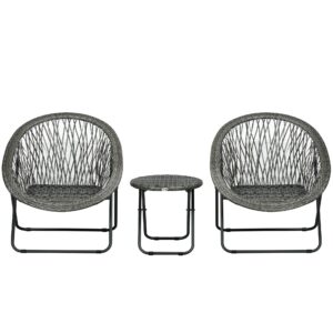 3-Delt havemøbelsæt i rattan med 2 stole og 1 klapbord, grå